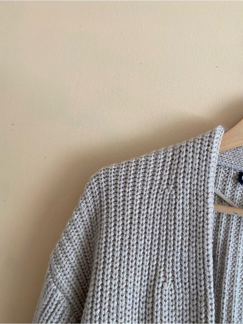 GAP Chunky Knit Wrap Cardigan Woman Medium Beige Cotton Wool Blend Belted 2025 - Picture 4 of 13